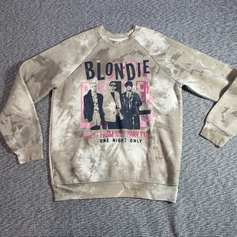 Blondie Band Graphic Tie Dye Sweatshirt Tan Pink Womens Small New York City